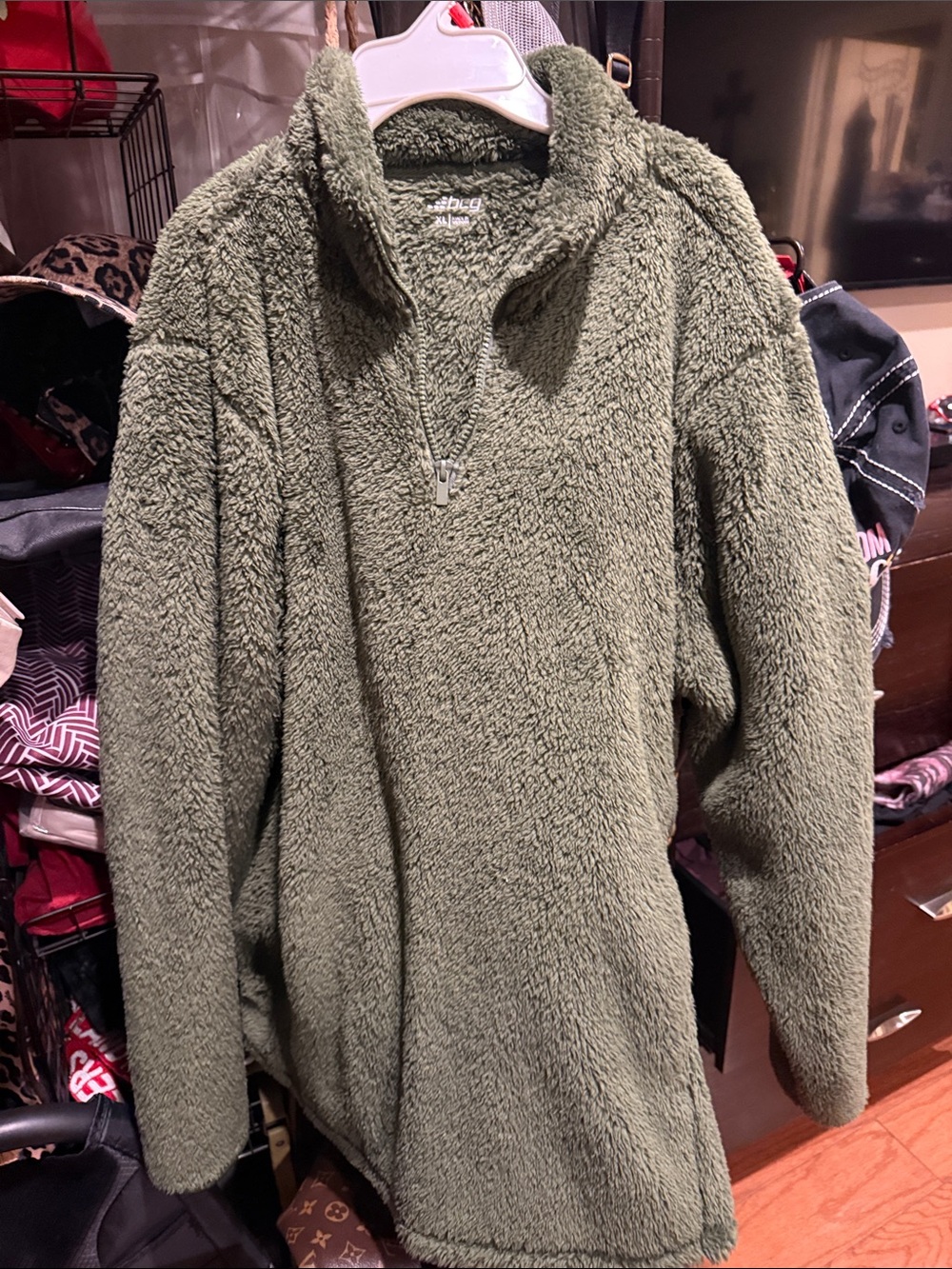 bcg Olive Green Plush Quarter-Zip Fleece Pullover